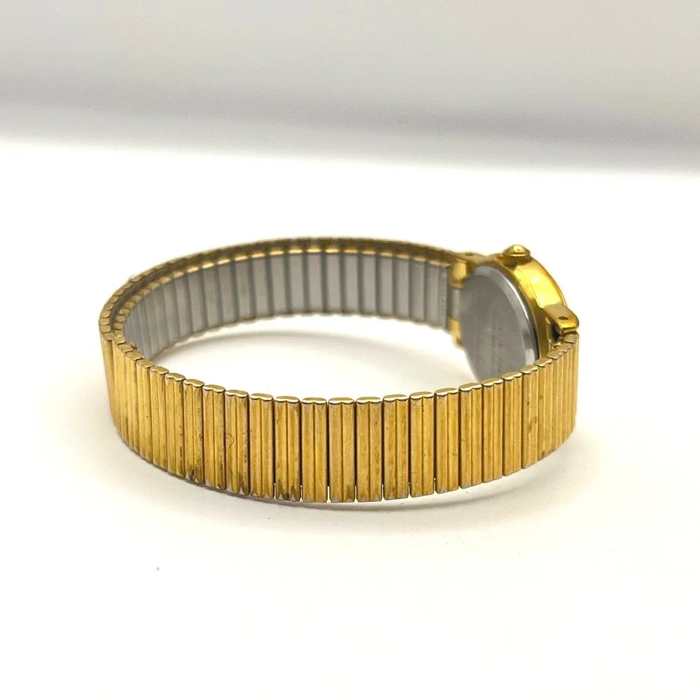 Elgin Ladies Quartz Watch Gold Tone Expansion Band White Dial EX118-009 Vintage